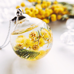 【メルマガ掲載】春を告げるミモザのガラスドーム spring   ネックレス 2枚目の画像