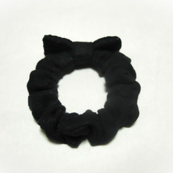 Ponputi ミニリボン（シュシュ）　black×bracklace 2枚目の画像