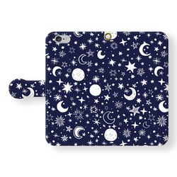 手帳型 スマホケース　Star Moon＊navy 2枚目の画像