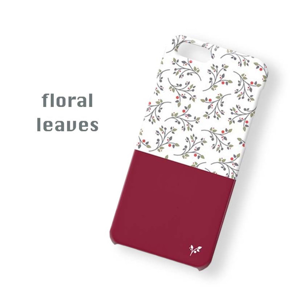 floral leaves＊レッド：スマホケース 1枚目の画像