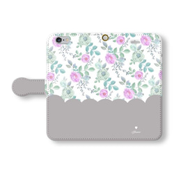 feminine floral case＊グレー 名入れ 手帳型  スマホケース iPhoneXR XS Xperia 2枚目の画像