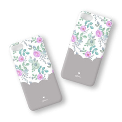 Feminine floral case＊グレー：名入れ スマホケース iPhoneXR XS Max  Xperia 2枚目の画像