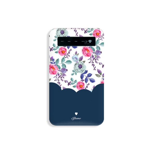 Feminine floral＊ネイビー モバイルバッテリー名入れiPhoneX/8/7 Xperia 1枚目の画像