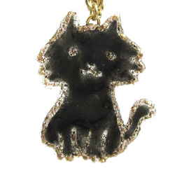 黒ネコちゃんとブラックオニキスのイヤリング/ピアス 2枚目の画像