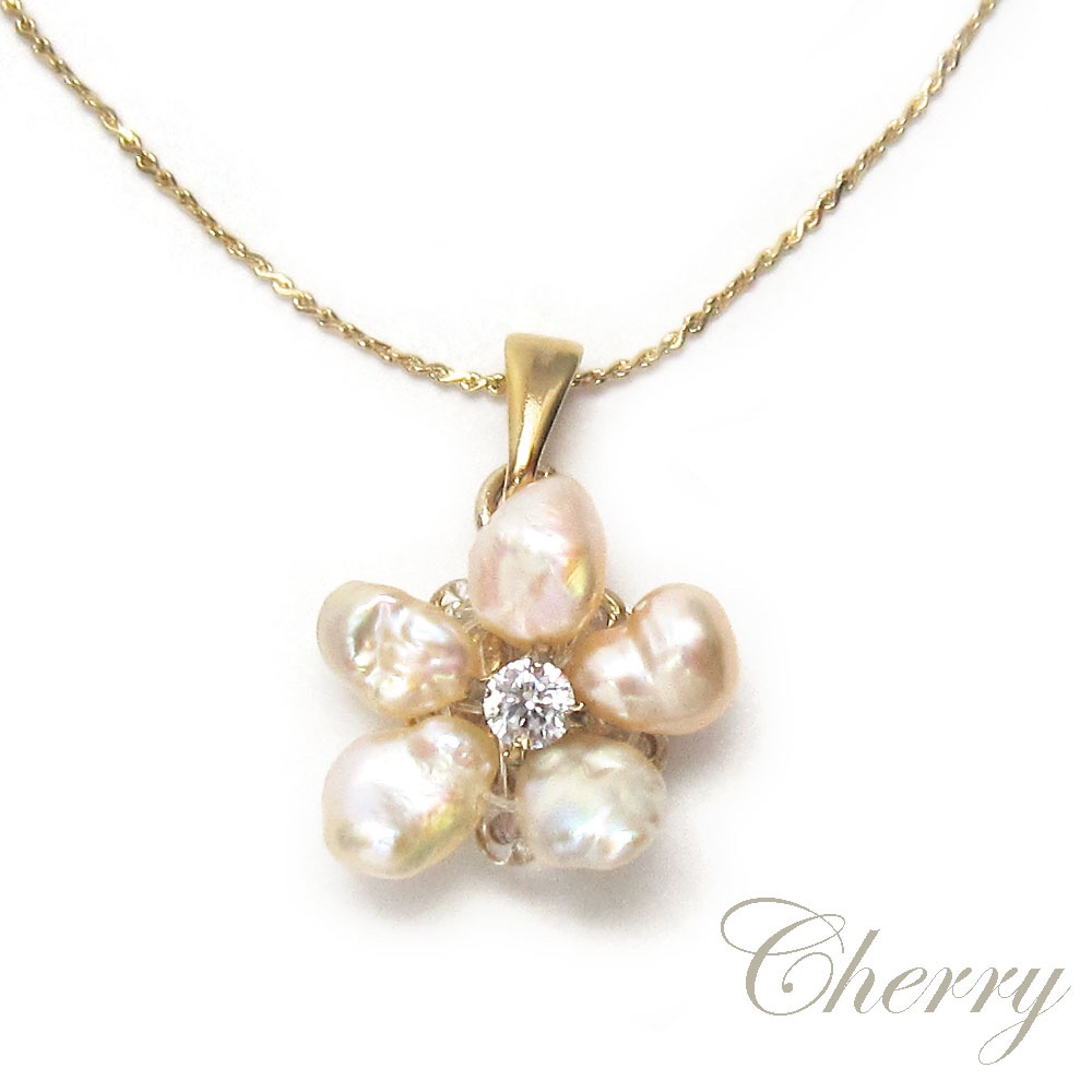 淡水パールのプチフラワーペンダント
