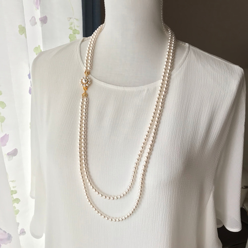 バロックパールと本真珠 2連ネックレス K18金留め具 留め金がポイント、パールの2連ロングネックレス ネックレス