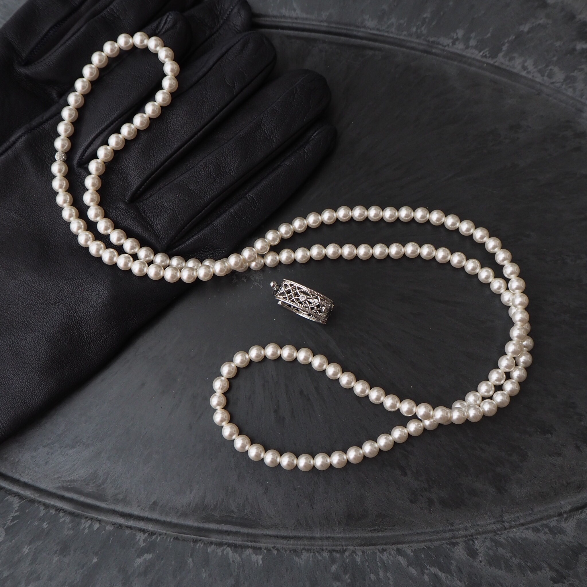 2way,クリスタルパールのロングネックレス、ラインストーン付きの華やかショートナー付属