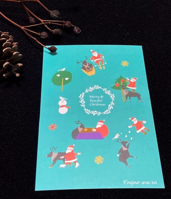 クリスマスギフト2023　ポストカード(サンタとトナカイ) 4枚セット 3枚目の画像