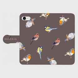 【オリジナル鳥イラスト】iphone・スマホケース (手帳型　鳥モカブラウン） 2枚目の画像