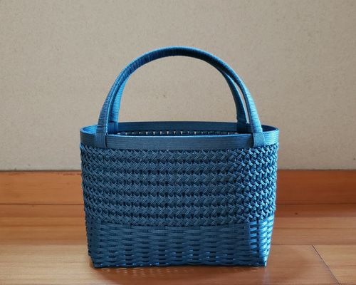 カゴバック インディゴブルー かがり編み かごバッグ kikilove 通販