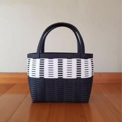 カゴバック ボルドー＆白＆こげ茶 よろい編みトート かごバッグ