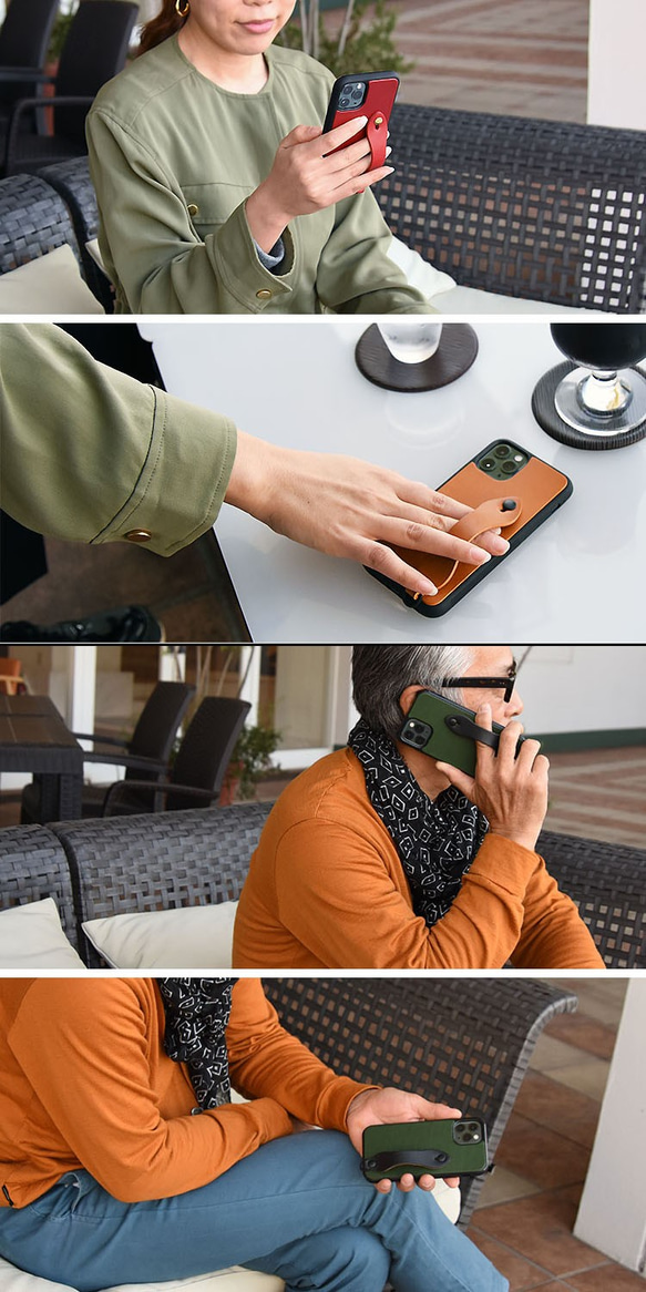 《特集掲載》 iPhone ケース 本革 ベルト付き totte ティーポ  姫路レザー スマホスタンド  名入れ 　 7枚目の画像