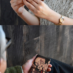 歌川国芳（相馬の古内裏）絵画の本革手帳型スマホケース♪ ほぼ全機種対応 ヌメ革 レザー ゴム カメラ穴 2枚目の画像