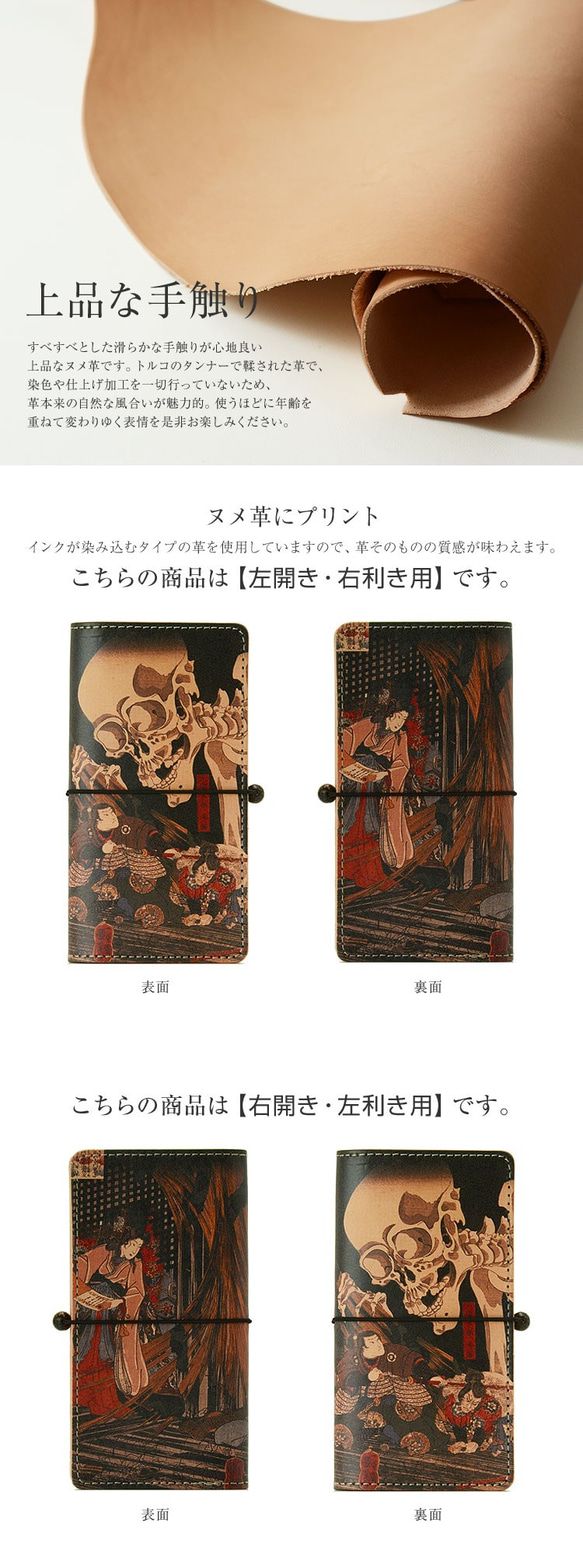 歌川国芳（相馬の古内裏）上質のヌメ本革に絵画を特殊プリントした手帳型スマホケースです♪ ゴム スライド 3枚目の画像