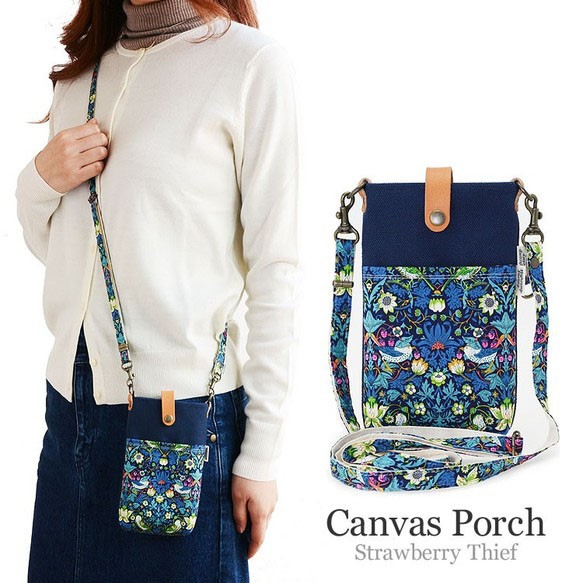 リバティ 倉敷帆布 スマホショルダー ポーチ ストラップセット「ストロベリーシーフ」いちご泥棒 スマホポーチ