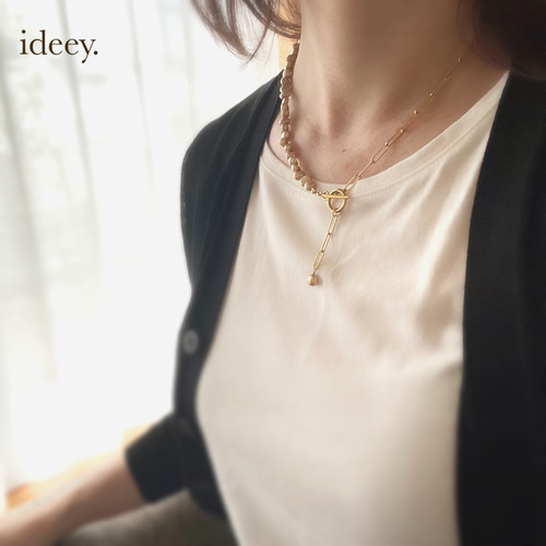 再販】ゴールド淡水パールミックスチェーンネックレス〈223