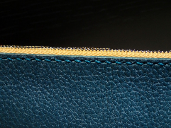 ダイアゴナル ペンポーチ S （TQ×RD） カラフル ポーチ ペンケース レザーポーチ レザークラフト 手縫い 個性的 8枚目の画像