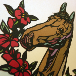 椿と馬　＜切り絵原画＞ 2枚目の画像