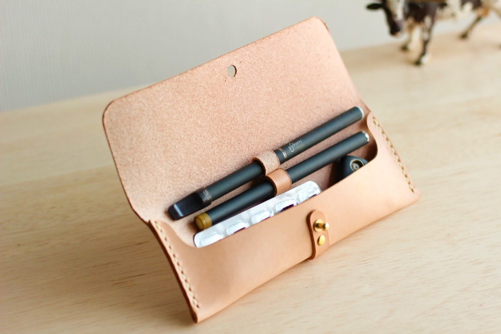 PloomTECH本革プルームテックケース　W-Double　二本挿し　ヌメ革きなり　◇◇プレゼントに自分用に◇◇