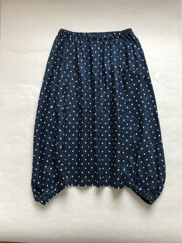 受注製作 バルーンスカート Lサイズ リネンドット CHECK&STRIPE