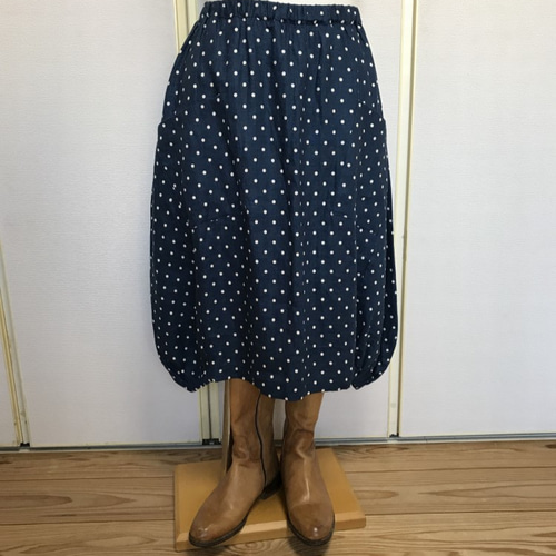 受注製作 バルーンスカート Lサイズ リネンドット CHECK&STRIPE