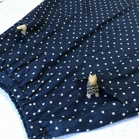 受注製作　バルーンスカート　Lサイズ　リネンドット　CHECK&STRIPE　 4枚目の画像