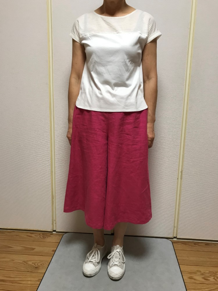 現品のみ　華やかなローズピンク　ガウチョパンツ　M　リネン