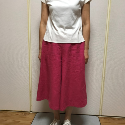 華やかなローズピンク ガウチョパンツ M リネン キュロット・ワイド 