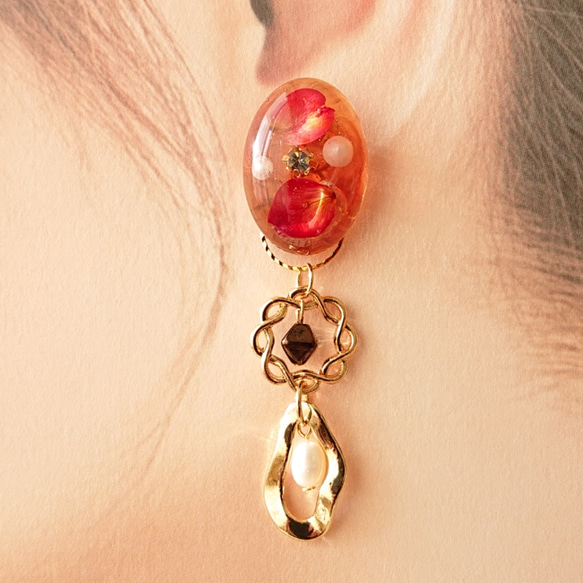 玳瑁玫瑰和淡水珍珠耳環 14kgf / 耳環 第4張的照片