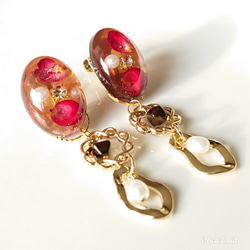 玳瑁玫瑰和淡水珍珠耳環 14kgf / 耳環 第5張的照片