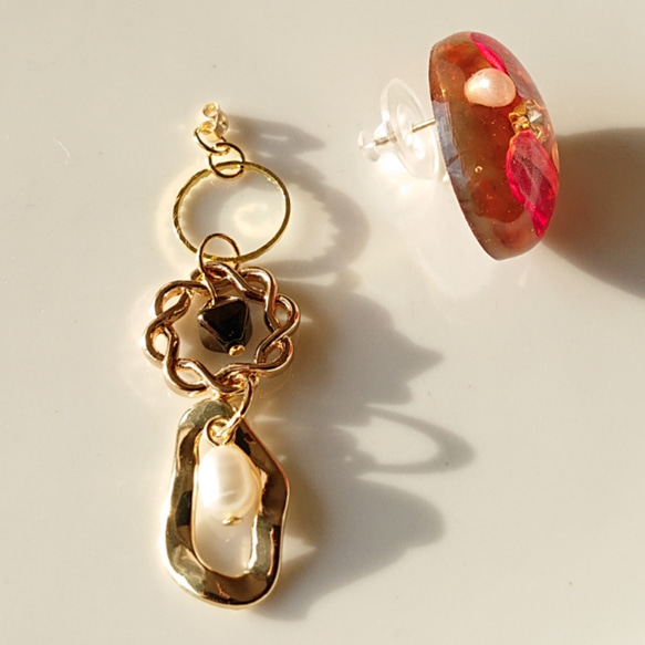 玳瑁玫瑰和淡水珍珠耳環 14kgf / 耳環 第6張的照片