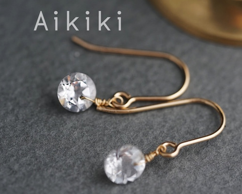 天然石ホワイトトパーズクリスタルストーン 揺れる一粒シンプル14kgf