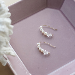 数量限定☆淡水パールとハーキマーダイヤモンドの華やかフックピアスorノンホールイヤリング[TH] 2枚目の画像