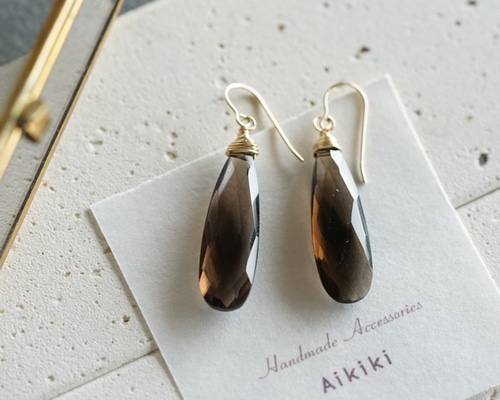Aviika スリランカ ジュエリー せかほし ピアス スモーキークォーツ Aviika スリランカ ジュエリー せかほし ピアス スモーキークォーツ