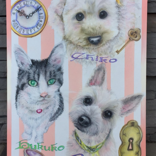 初めての方限定1匹チョークアート愛犬愛猫の似顔絵オーダー当て木加工