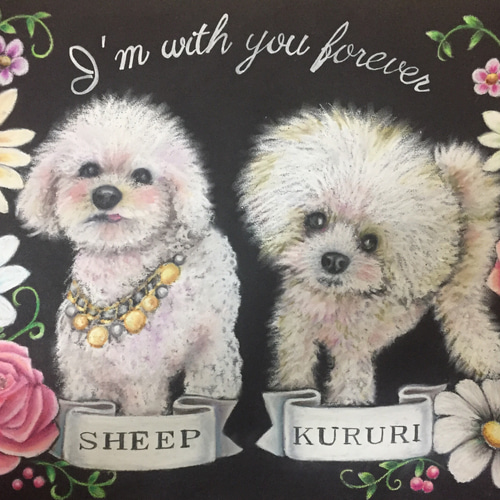 初めての方限定1匹チョークアート愛犬愛猫の似顔絵オーダー当て木加工