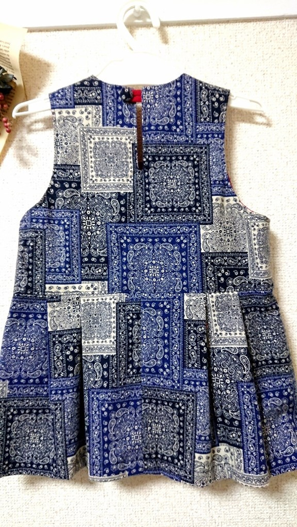 値下げ★おしゃれなヘアゴム付❤紺バンダナ柄のジャンバースカート 2枚目の画像