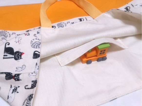 【再販】入園　入学３点セット☆猫　黄色レッスンバック、シューズ入れ、体操着袋 2枚目の画像