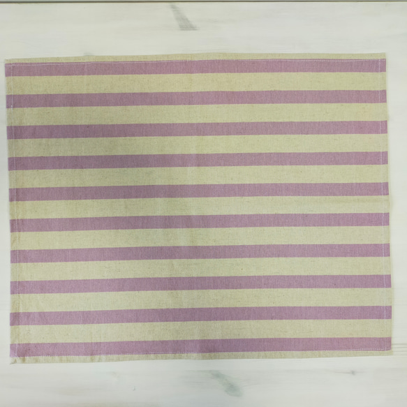 薄紫・黄色*綿麻ボーダー*一枚仕立てランチョンマット42×52＆巾着 4枚目の画像