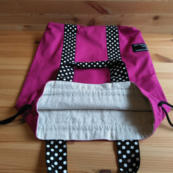 ピンク11号帆布体操服袋*フューシャピンク×綿麻水玉　40×35×6入園入学 2枚目の画像