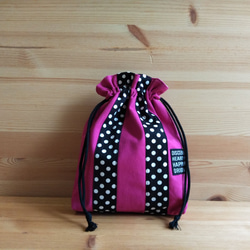 ピンク11号帆布道具袋*フューシャピンク×綿麻水玉　22×20×4　入園入学 2枚目の画像