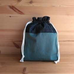 道具袋*帆布ブルーグレー×デニム　22×20×4　入園入学 3枚目の画像