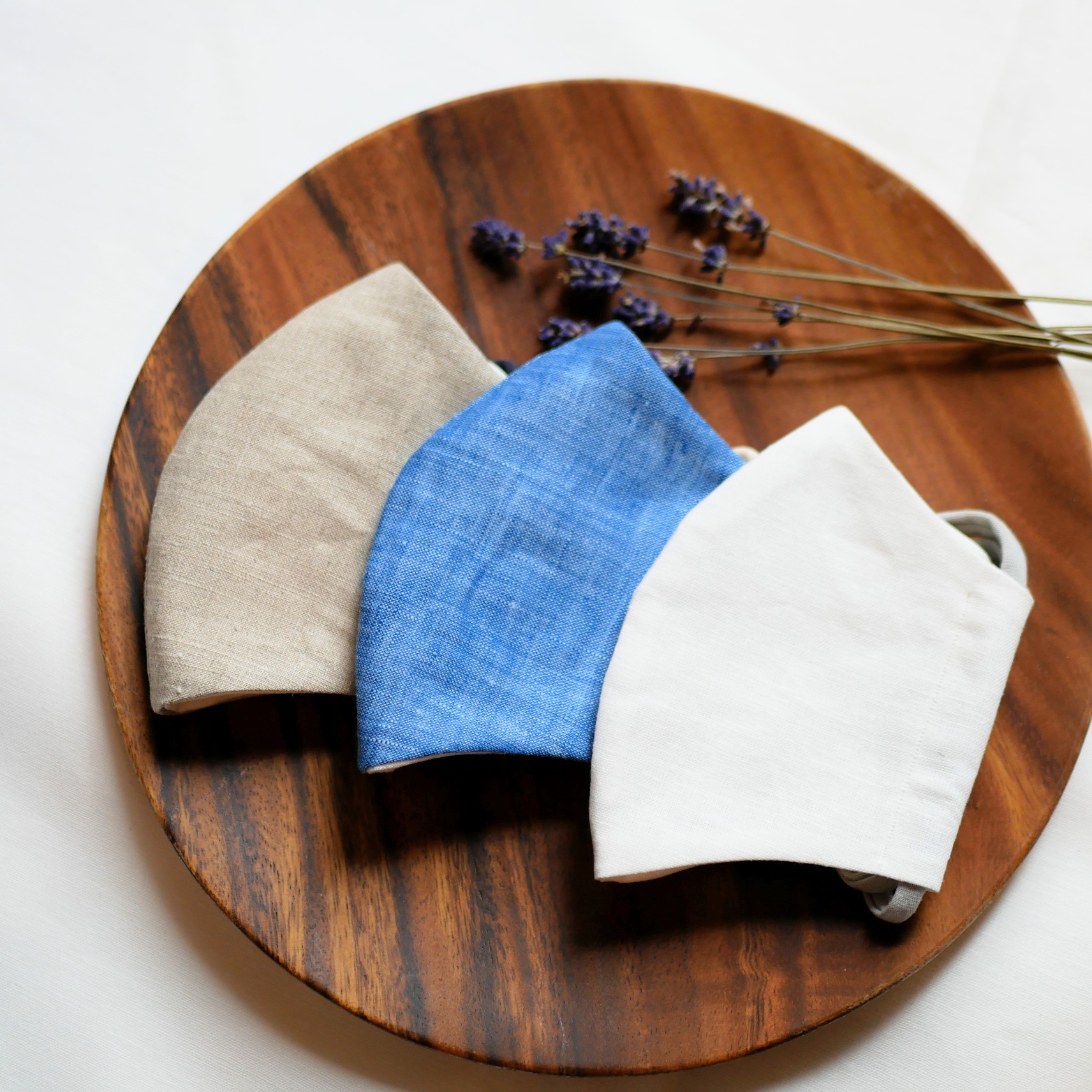 【福袋】ヘンプの夏マスク3枚セット/抗菌/冷感/バンブーリネン白×麻×リネンスカイブルー