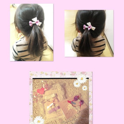 ＊再販＊baby&kidsに♡ドイツリボンのヘアゴムとヘアクリップ3点セット(白.ピンク.パープル) 5枚目の画像