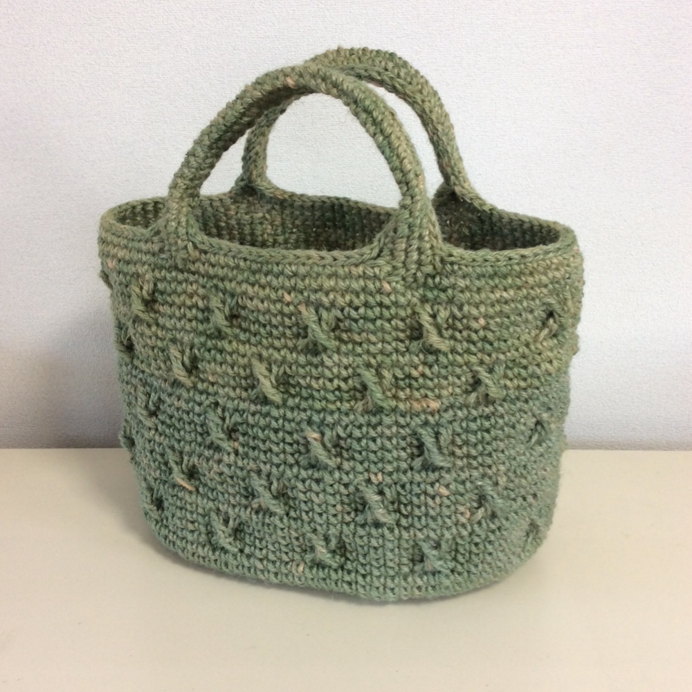 【受注制作】【再販】手染め麻ひもバッグXクロス　♯薄緑(内ポケット付）