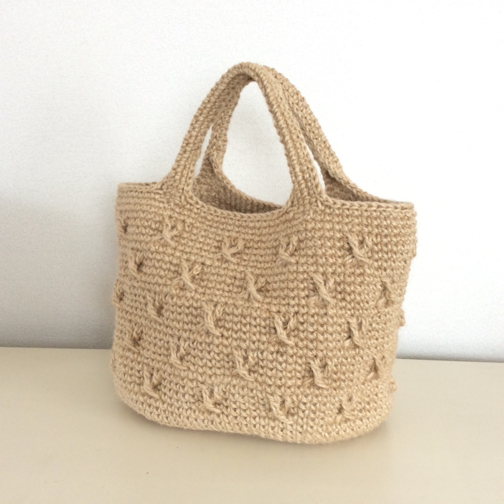 【受注制作】麻ひもバッグXクロス　♯生成り(内ポケット付）