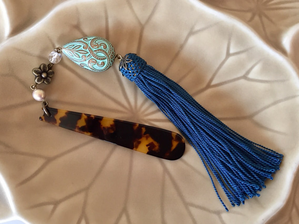 再販＊正絹タッセルの帯飾り（鉄紺） 3枚目の画像