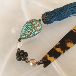 再販＊正絹タッセルの帯飾り（鉄紺） 4枚目の画像