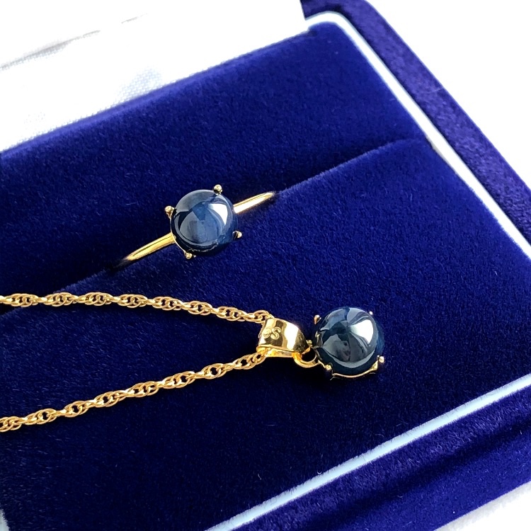 天然石サファイア　ネックレス・リングセット