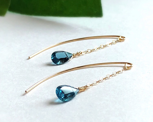 ロンドンブルートパーズの滴ピアス イヤリング 14kgf ピアス